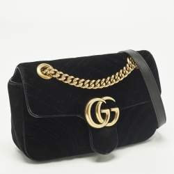 مملوكة مسبقًا Gucci GG Marmont Flap Mini Black Matelassé Velvet Shoulder Bag