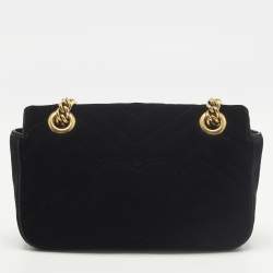 مملوكة مسبقًا Gucci GG Marmont Flap Mini Black Matelassé Velvet Shoulder Bag