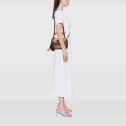 Pre Owned حقيبة غوتشي بامبو جلد كانفاس بني متوسطة بيد علوية