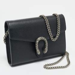مملوكة مسبقًا Gucci Crystal Dionysus Black Leather Wallet On Chain