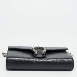 مملوكة مسبقًا Gucci Crystal Dionysus Black Leather Wallet On Chain