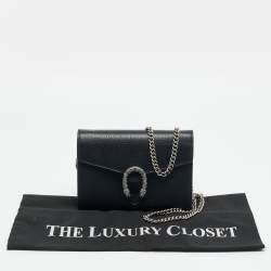 مملوكة مسبقًا Gucci Crystal Dionysus Black Leather Wallet On Chain