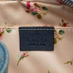 Pre Owned Gucci Blue Small GG Marmont Matelasse Denim Pearly Crossbody