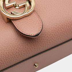 Pre Owned Gucci Pink Small Dollar Calfskin Interlocking G Satchel
