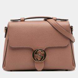 Pre Owned Gucci Pink Small Dollar Calfskin Interlocking G Satchel