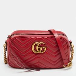 Pre Owned Gucci GG Marmont Small Red Matelassé Leather Camera Bag