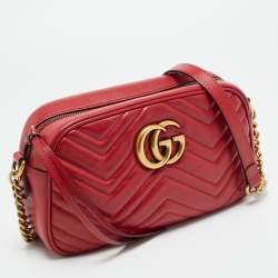 Pre Owned Gucci GG Marmont Small Red Matelassé Leather Camera Bag