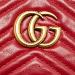 Pre Owned Gucci GG Marmont Small Red Matelassé Leather Camera Bag