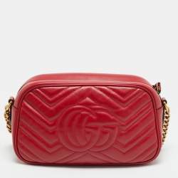 Pre Owned Gucci GG Marmont Small Red Matelassé Leather Camera Bag