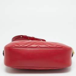 Pre Owned Gucci GG Marmont Small Red Matelassé Leather Camera Bag