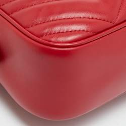 Pre Owned Gucci GG Marmont Small Red Matelassé Leather Camera Bag