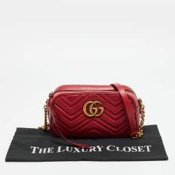 Pre Owned Gucci GG Marmont Small Red Matelassé Leather Camera Bag