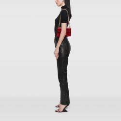 Pre Owned Gucci Red Small Guccissima Padlock Crossbody