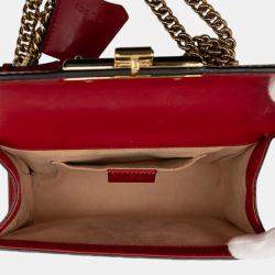 Pre Owned Gucci Red Small Guccissima Padlock Crossbody