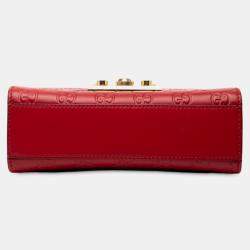 Pre Owned Gucci Red Small Guccissima Padlock Crossbody