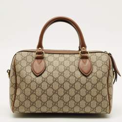 Pre Owned Gucci Limited Edition Bird Embroidered Beige/Brown GG Supreme Canvas Boston Bag