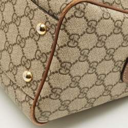 Pre Owned Gucci Limited Edition Bird Embroidered Beige/Brown GG Supreme Canvas Boston Bag