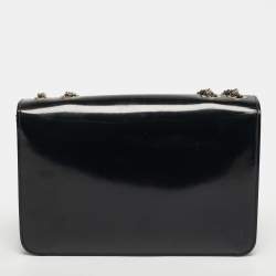 مملوكة مسبقًا حقيبة كتف غوتشي جلد لامع أسود متوسطة بشعار G متداخل