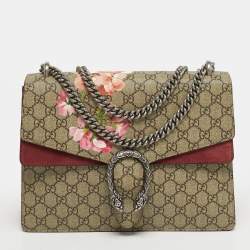 Pre Owned Gucci Dionysus Medium Beige/Burgundy Blooms GG Supreme Canvas Shoulder Bag