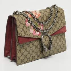 Pre Owned Gucci Dionysus Medium Beige/Burgundy Blooms GG Supreme Canvas Shoulder Bag