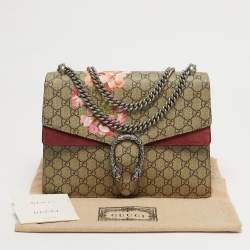 Pre Owned Gucci Dionysus Medium Beige/Burgundy Blooms GG Supreme Canvas Shoulder Bag