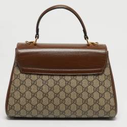 مملوكة مسبقًا Gucci Horsebit 1955 Brown/Beige GG Supreme Canvas and Leather Top Handle Bag