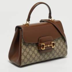 مملوكة مسبقًا Gucci Horsebit 1955 Brown/Beige GG Supreme Canvas and Leather Top Handle Bag