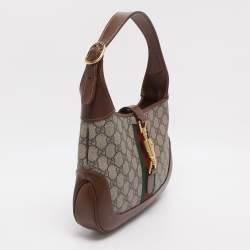 مملوكة مسبقًا حقيبة هوبو غوتشي جاكي صغيرة قماش جي جي سوبرم بيج/بني وجلد