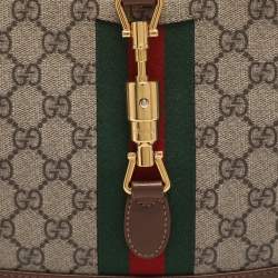 مملوكة مسبقًا حقيبة هوبو غوتشي جاكي صغيرة قماش جي جي سوبرم بيج/بني وجلد