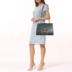 مملوكة مسبقًا Gucci Dionysus Bamboo Large Black Leather Top Handle Bag