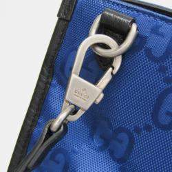 مملوكة مسبقًا حقيبة كتف غوتشي جي جي نايلون كانفاس وجلد أوف ذا غريد أسود أزرق