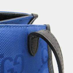 مملوكة مسبقًا حقيبة كتف غوتشي جي جي نايلون كانفاس وجلد أوف ذا غريد أسود أزرق