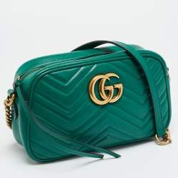 Pre Owned حقيبة كاميرا غوتشي جلد أخضر ماتيلسه GG صغيرة