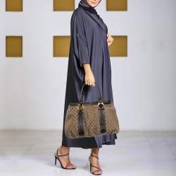 مملوكة مسبقًا حقيبة يد غوتشي كبيرة قماش جي جي بني / بيج وجلد بشعار جي متداخل