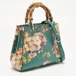 Pre Owned حقيبة يد غوتشي ميني بامبو جلد بلومز مطبوعة متعددة الألوان