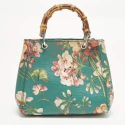 Pre Owned حقيبة يد غوتشي ميني بامبو جلد بلومز مطبوعة متعددة الألوان