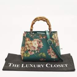 Pre Owned حقيبة يد غوتشي ميني بامبو جلد بلومز مطبوعة متعددة الألوان