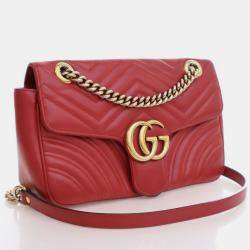 Pre Owned Gucci Small Red Calf Marmont Shoulder Bag