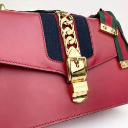Pre Owned Gucci Sylvie Red Calf Leather Bag