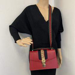 Pre Owned Gucci Sylvie Red Calf Leather Bag