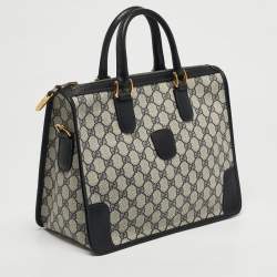 مملوكة مسبقًا حقيبة يد غوتشي فاتحة زرقاء/بيج GG قماش سوبرم جلد عتيقة