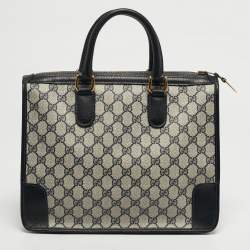 مملوكة مسبقًا حقيبة يد غوتشي فاتحة زرقاء/بيج GG قماش سوبرم جلد عتيقة