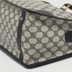 مملوكة مسبقًا حقيبة يد غوتشي فاتحة زرقاء/بيج GG قماش سوبرم جلد عتيقة