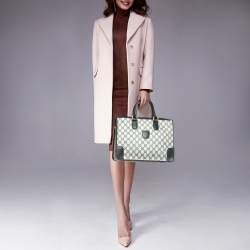 مملوكة مسبقًا حقيبة يد غوتشي فاتحة زرقاء/بيج GG قماش سوبرم جلد عتيقة