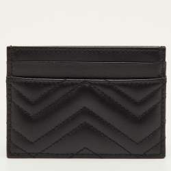 Pre Owned علبة بطاقات جلد أسود غوتشي GG مارمونت