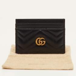 Pre Owned علبة بطاقات جلد أسود غوتشي GG مارمونت
