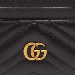 Pre Owned علبة بطاقات جلد أسود غوتشي GG مارمونت