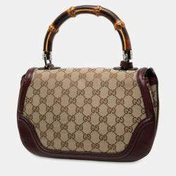 مملوكة مسبقًا حقيبة غوتشي بامبو كانفاس جي جي بني متوسطة بيد علوية جديدة