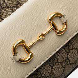 Pre Owned Gucci Brown Small GG Supreme Horsebit 1955 Crossbody
