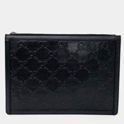 مملوكة مسبقًا حقيبة كلتش غوتشي جلد منقوشة سوداء